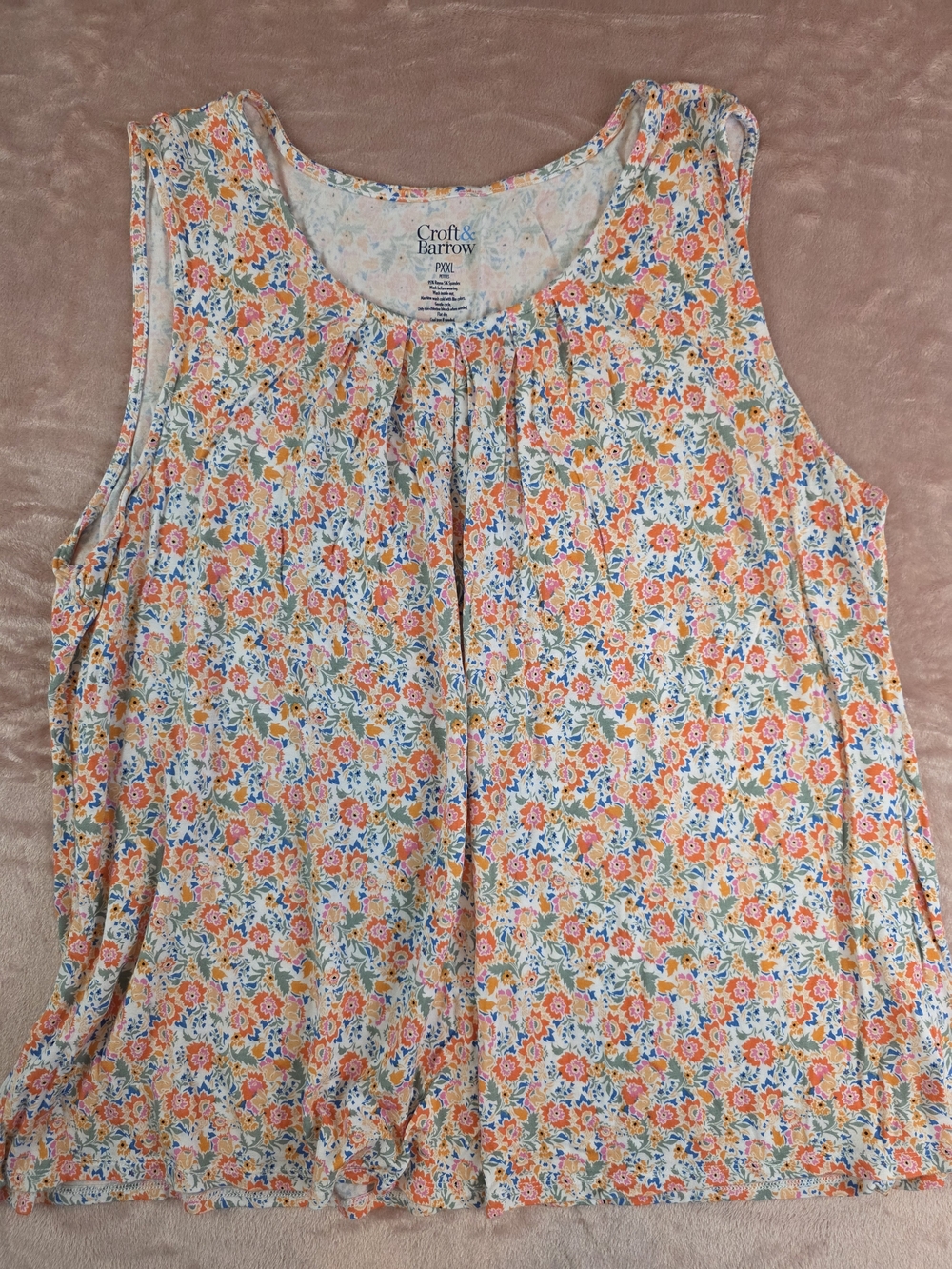 croft & barrow Orange and Blue Floral Tank Top